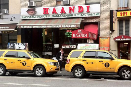Cabbies line up outside Haandi restaurant in Kips Bay
